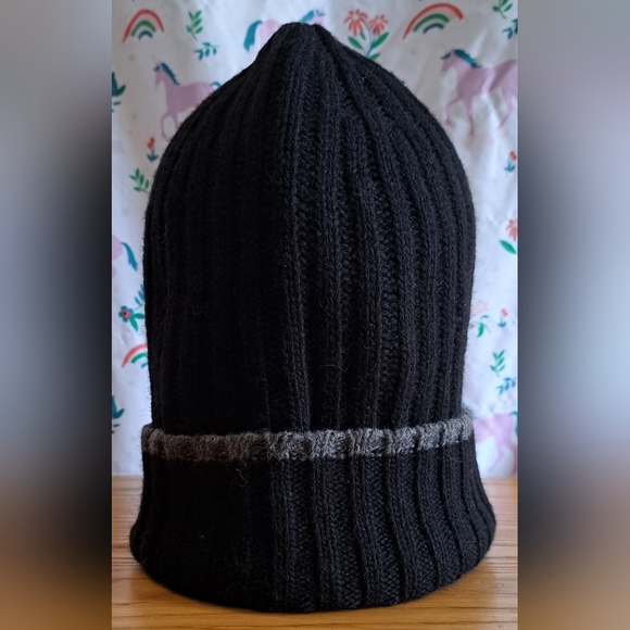 NWOT Polo Ralph Lauren Black & Grey Ribbed Wool Blend Unisex Beanie Hat Cap - Picture 2 of 6